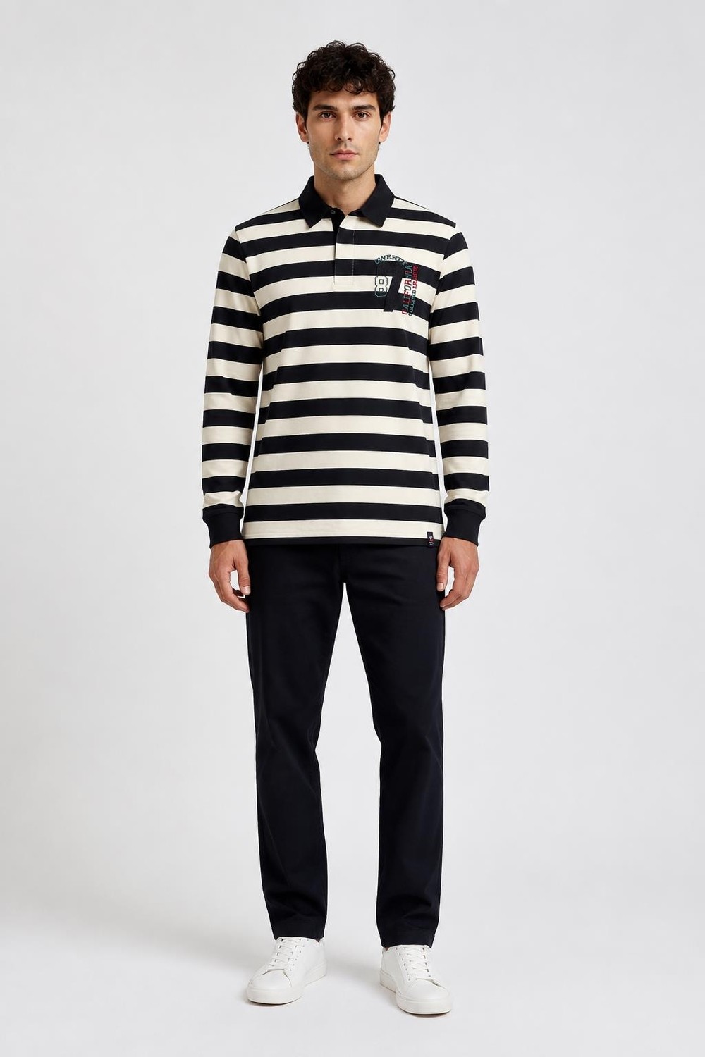Çizgili Polo Yaka Sweatshirt
