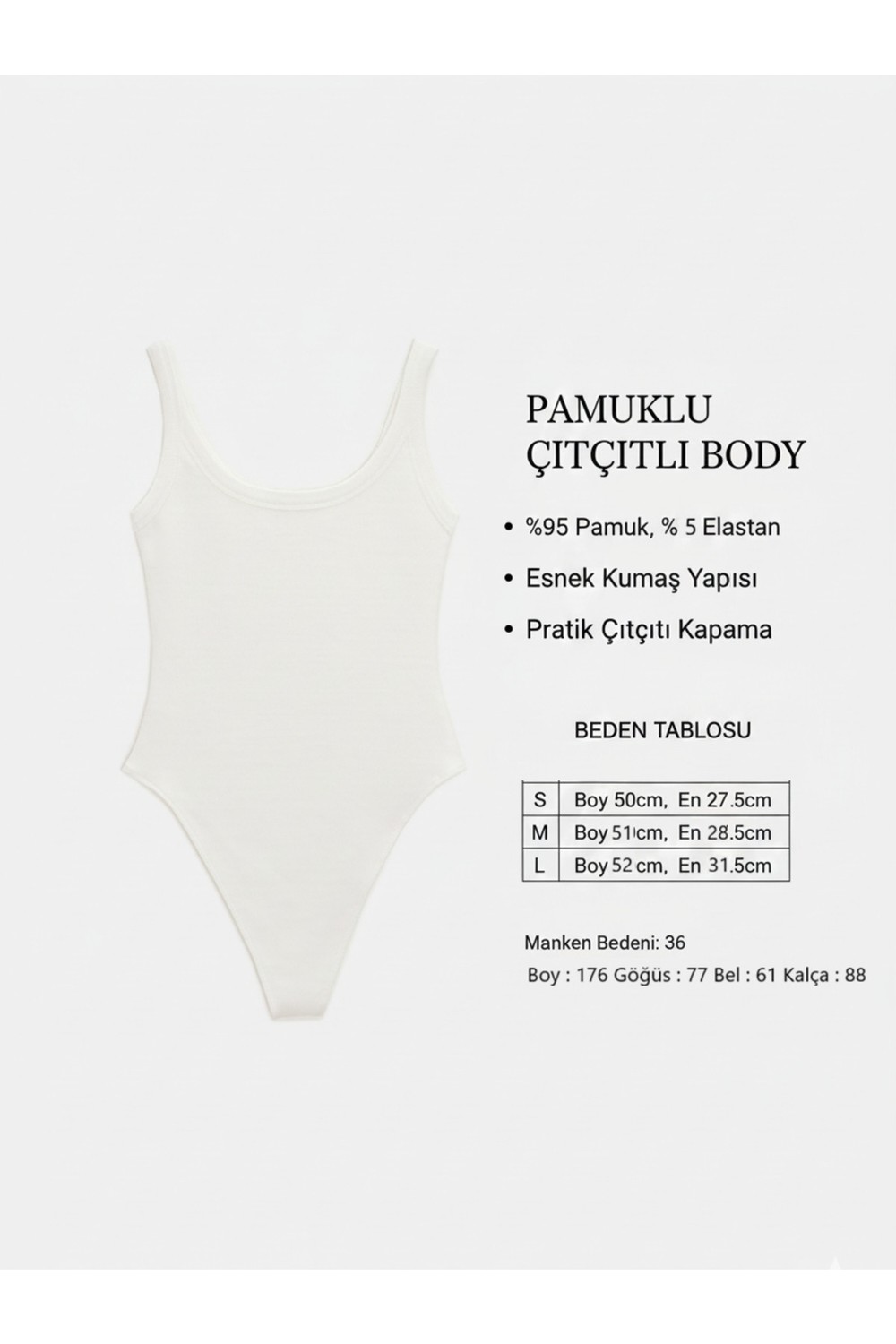 Distimi Askılı Fitilli Bodysuit Pamuk görsel 2