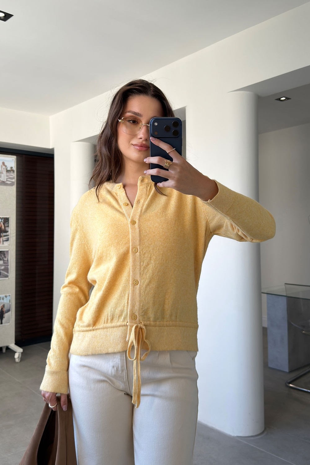 Magarde Belden Bağlamalı Düğmeli Hırka- Beyaz görsel 6