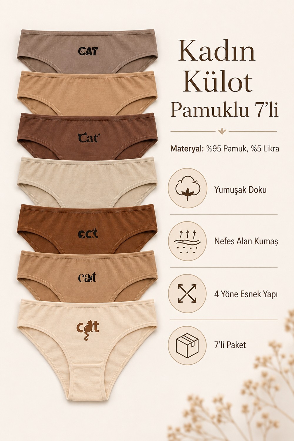 Nicoletta Kadın Külot 7 Li Paket Likralı Taş görsel 8