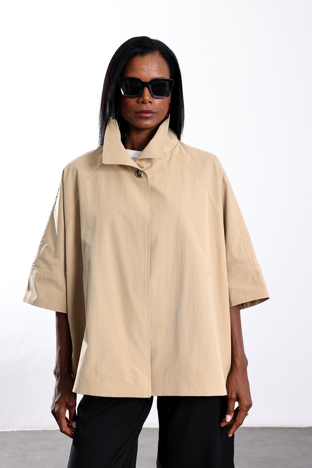 5in1Canpolat Camel Oversize Kısa Trençkot 87159 görsel 4