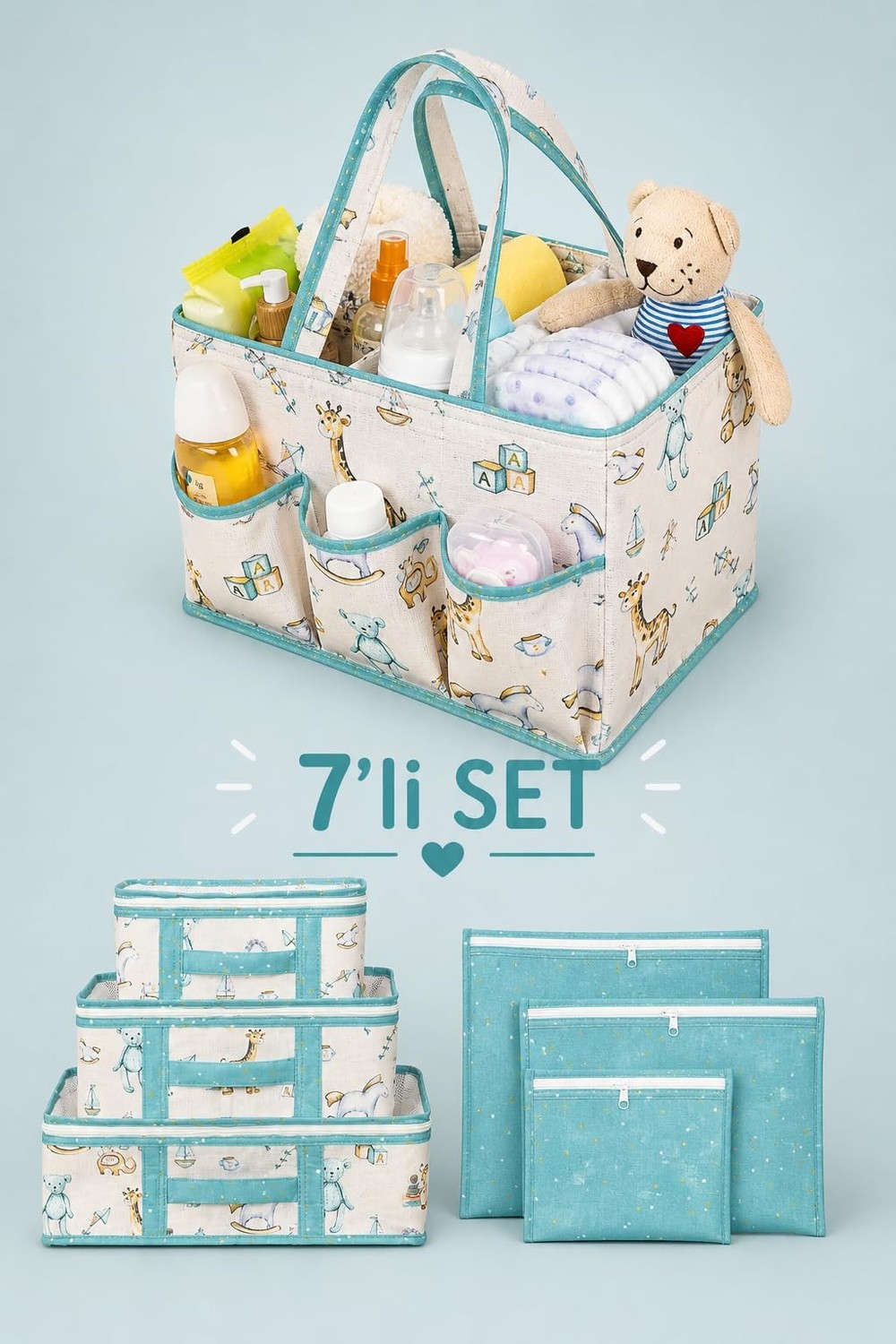 1001 7'li Yenidoğan Hastane Çıkış Organizer Set - Bölmeli Bebek Bakım Çantası - 6 Parça Valiz �