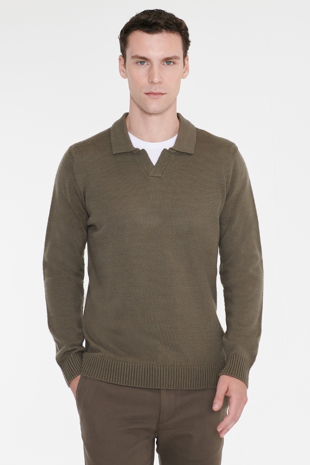 Altınyıldız Classics Standart Fit Normal Kesim Polo Yaka Jakarlı Triko Kazak