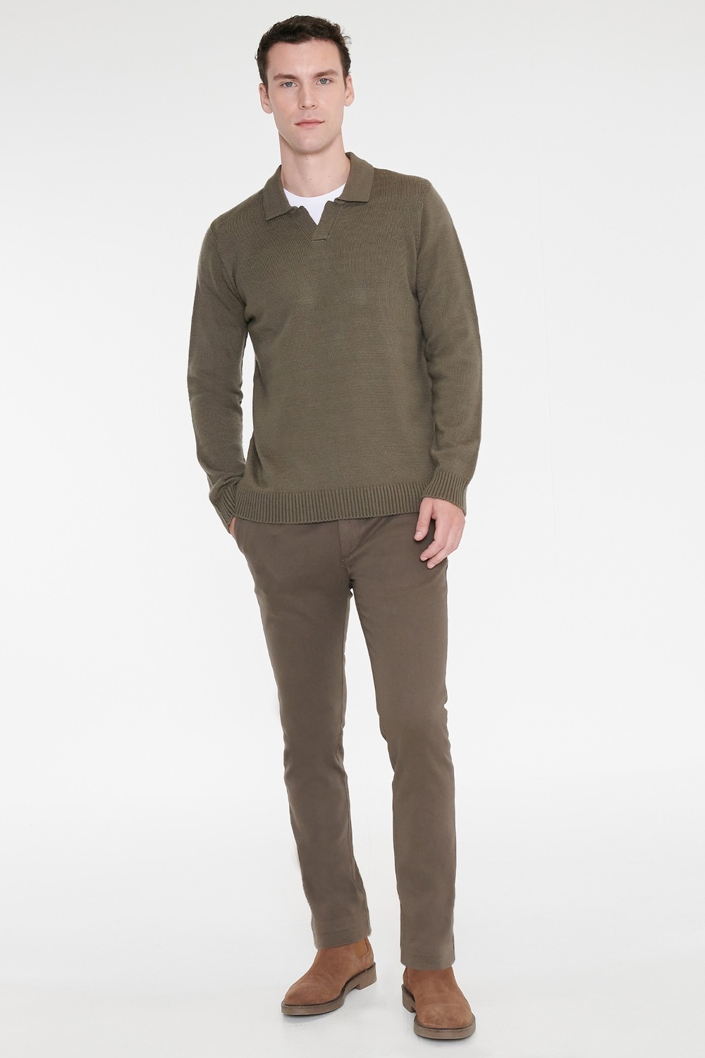 Altınyıldız Classics Standart Fit Normal Kesim Polo Yaka Jakarlı Triko Kazak görsel 2