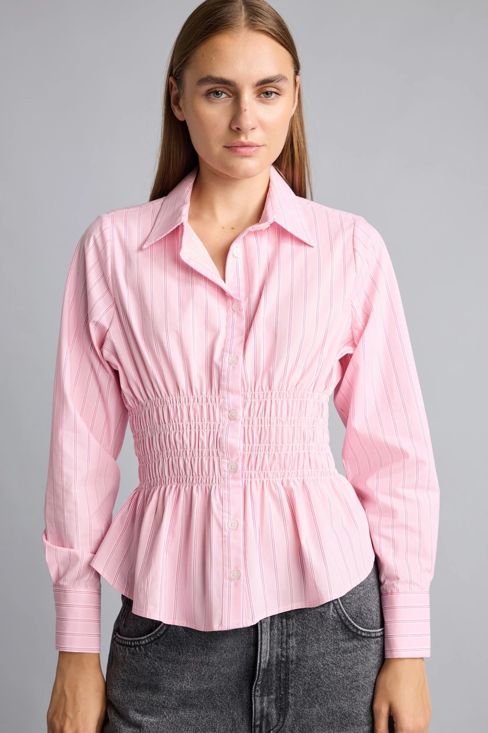 DeFacto %100 Pamuk Fitted Çizgili Poplin Uzun Kollu Gömlek H0347AX26AU