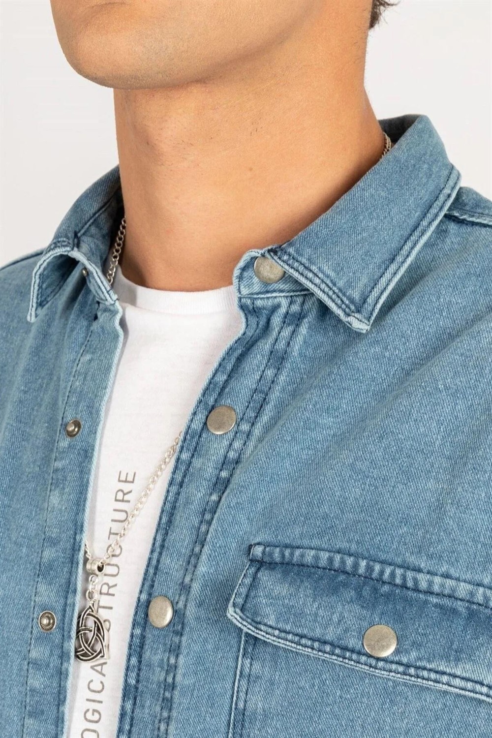 Tudors Unisex Oversize Geniş Kesim Denim Kot Çift Cepli Mavi Overshirt Ceket Tarzı Gömlek görsel 2