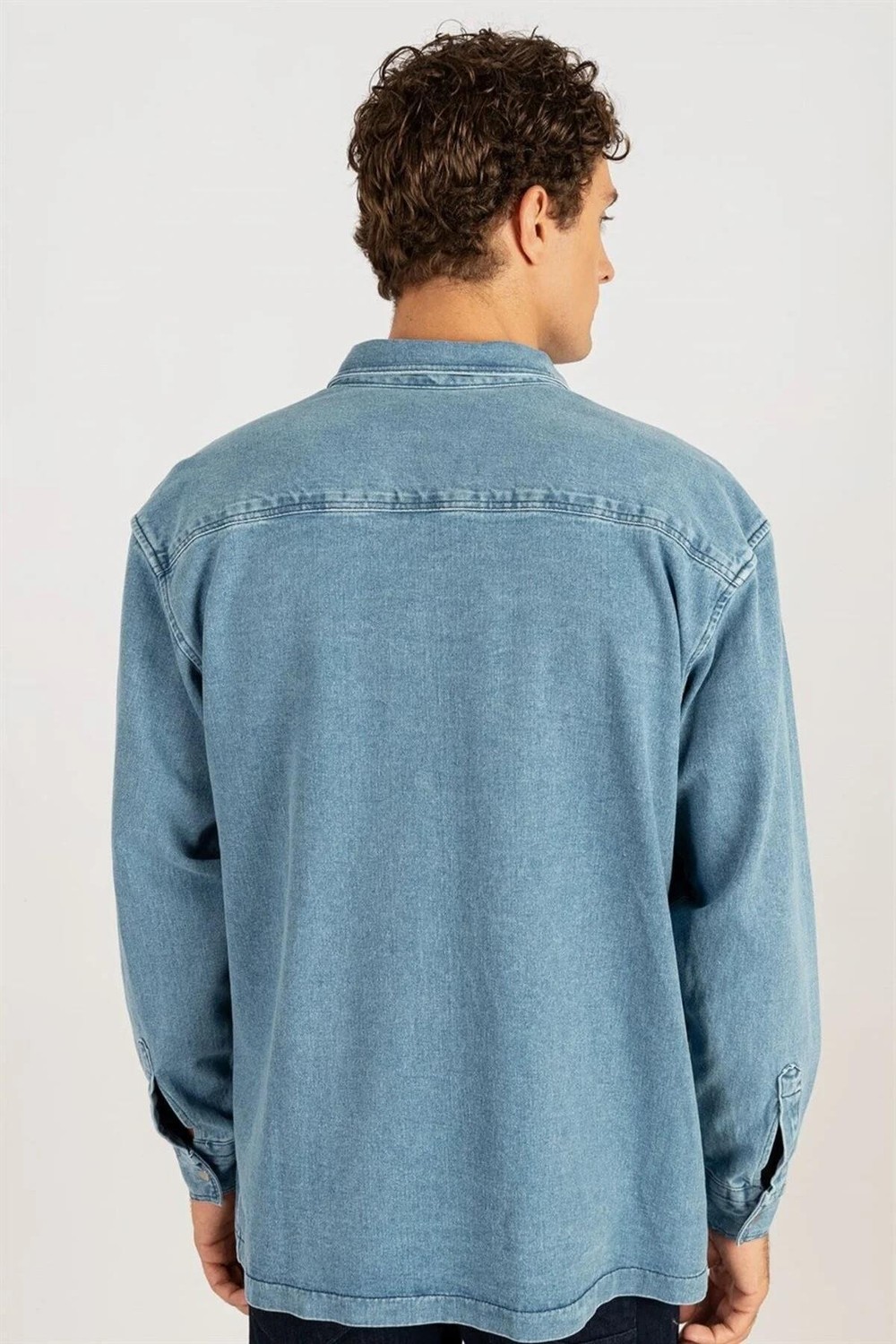 Tudors Unisex Oversize Geniş Kesim Denim Kot Çift Cepli Mavi Overshirt Ceket Tarzı Gömlek görsel 4