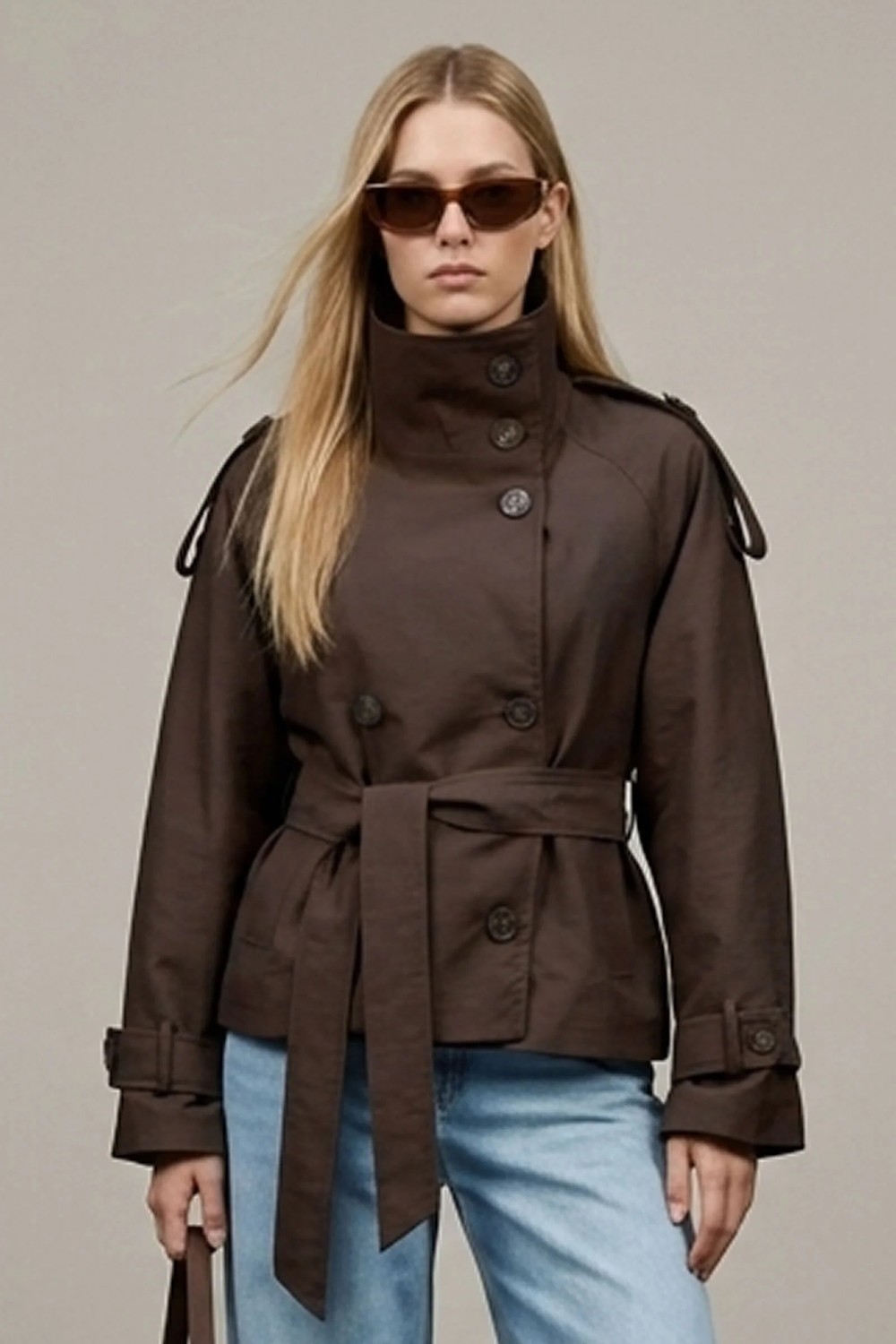 Şiir Straz Dik / Mendil / Kruvaze Yakalı Kemerli Cepli Kadın Trençkot & Ceket & Mont - Bej
