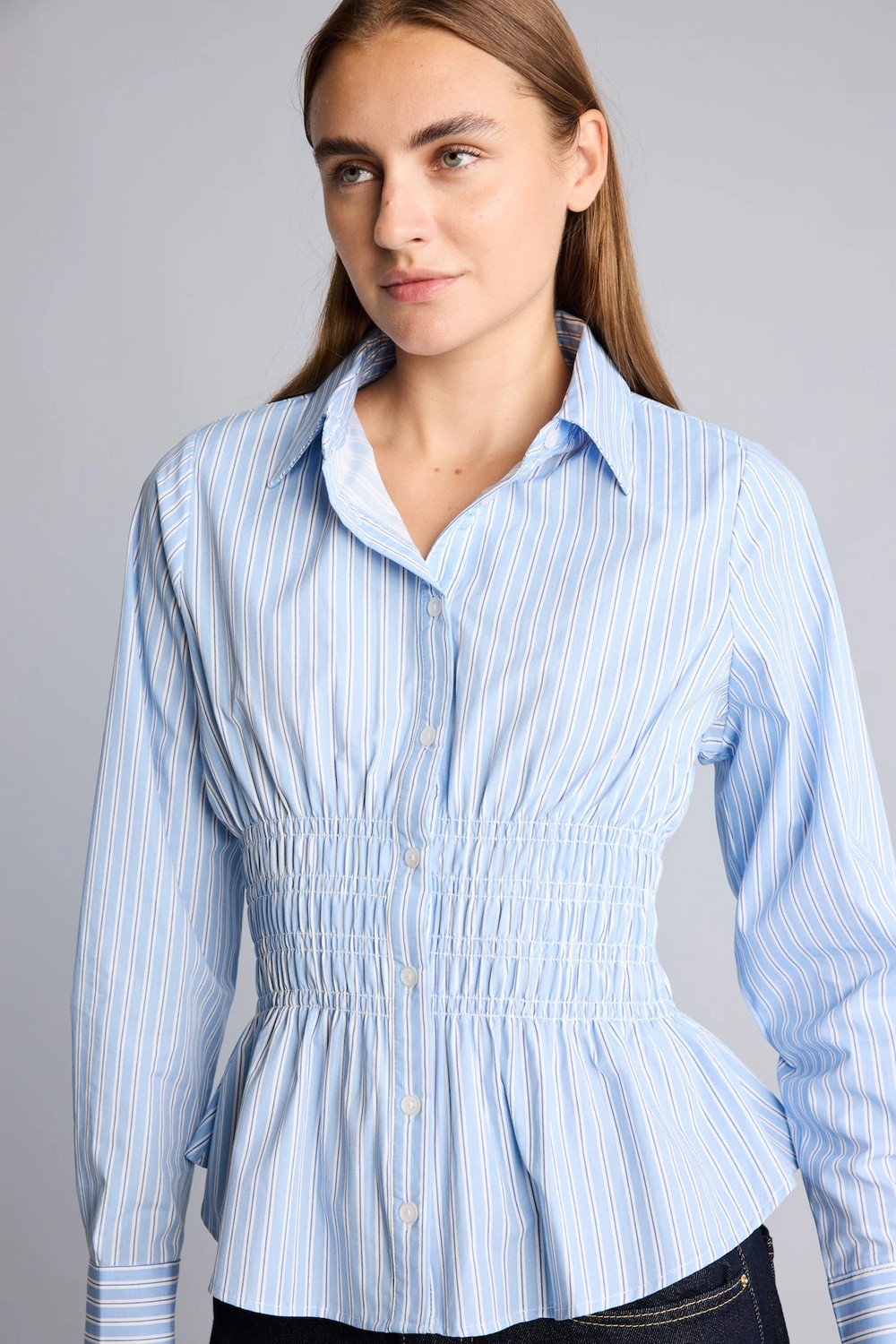 DeFacto %100 Pamuk Fitted Çizgili Poplin Uzun Kollu Gömlek H0347AX26AU