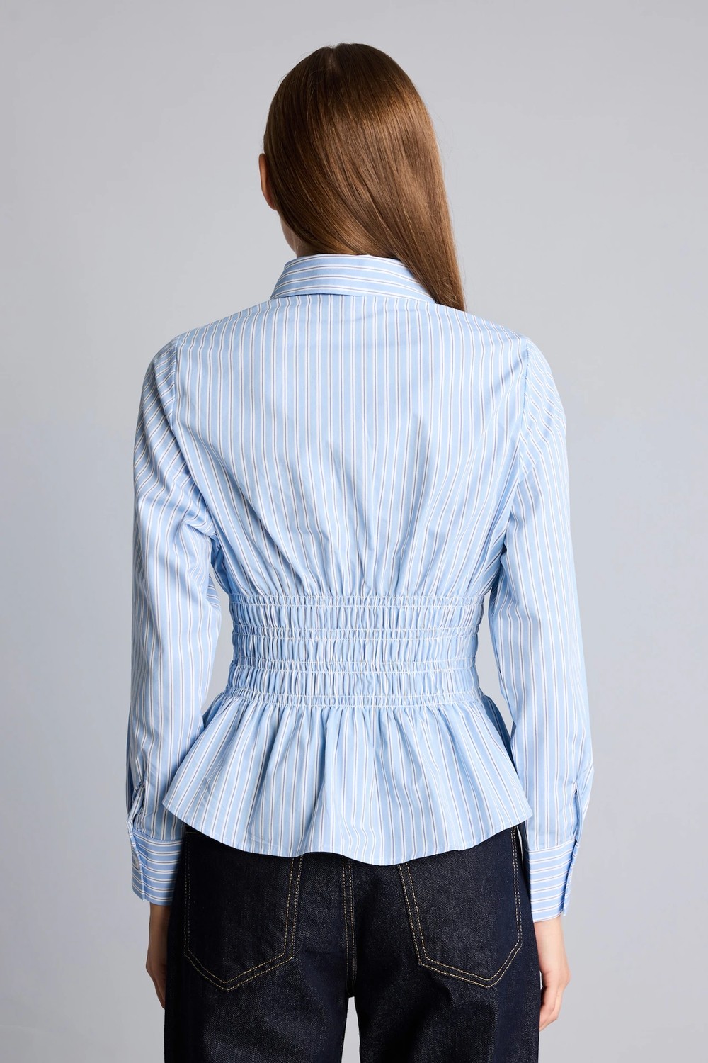 DeFacto %100 Pamuk Fitted Çizgili Poplin Uzun Kollu Gömlek H0347AX26AU görsel 5