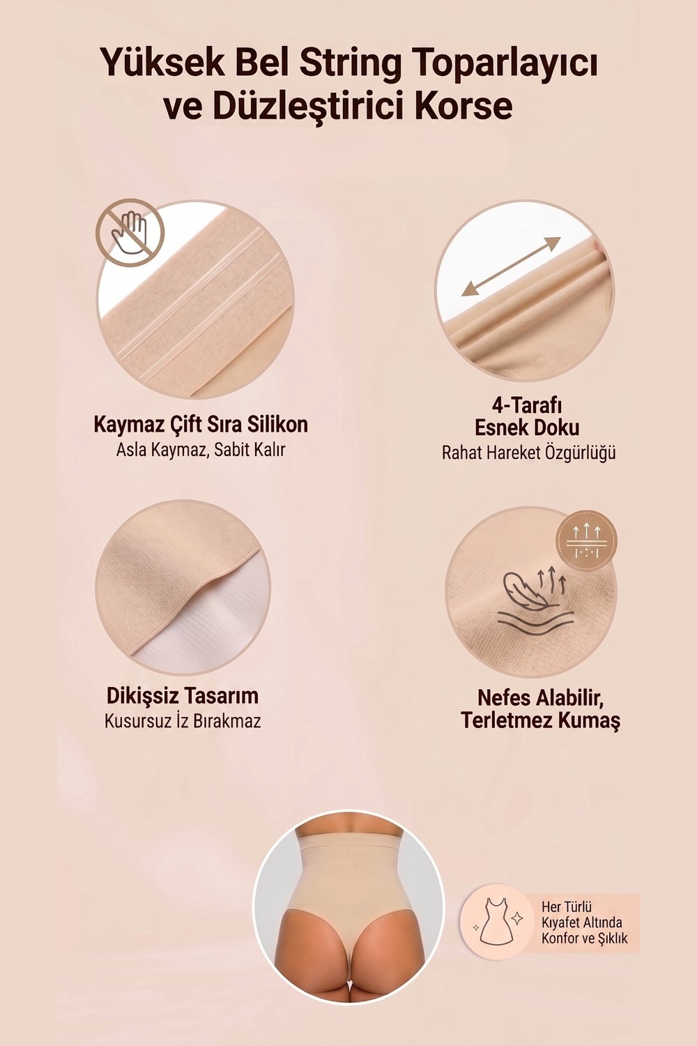 Womenmade Kadın Dikişsiz Korse Yüksek Bel String - Kaymaz Silikonlu & Karın Toparlayıcı Form Düzleştirici Şekillendirici görsel 2