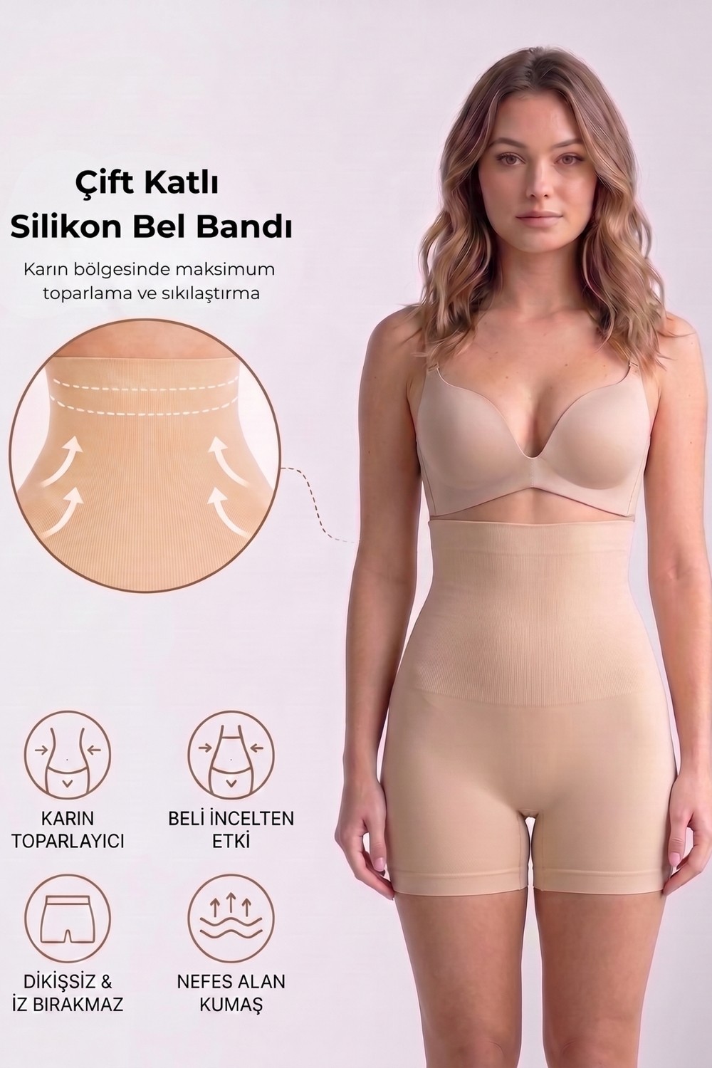 Womenmade Kadın Ten Rengi Yüksek Bel Kısa Paçalı Korse Sıkılaştırıcı ve Toparlayıcı