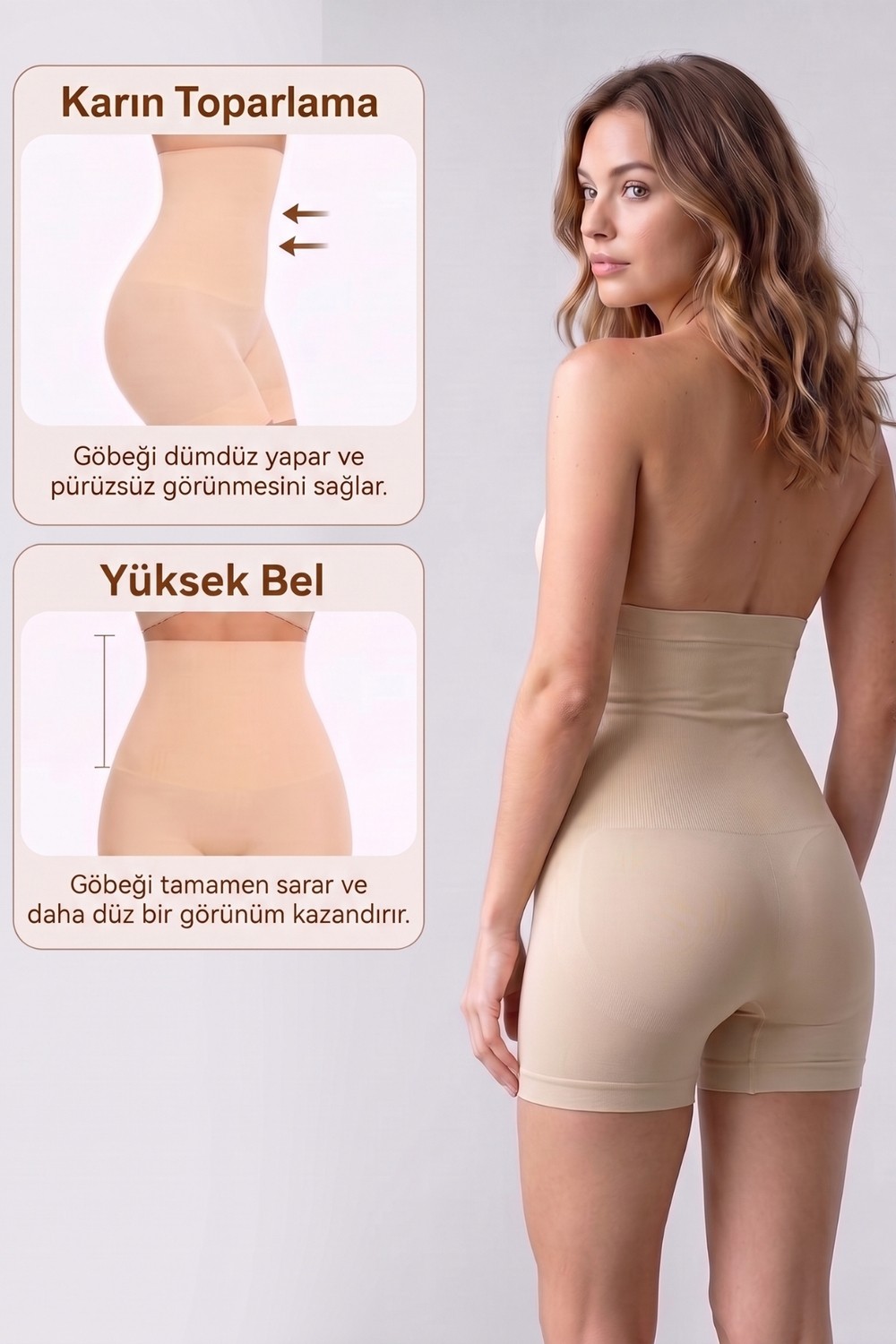 Womenmade Kadın Ten Rengi Yüksek Bel Kısa Paçalı Korse Sıkılaştırıcı ve Toparlayıcı görsel 2