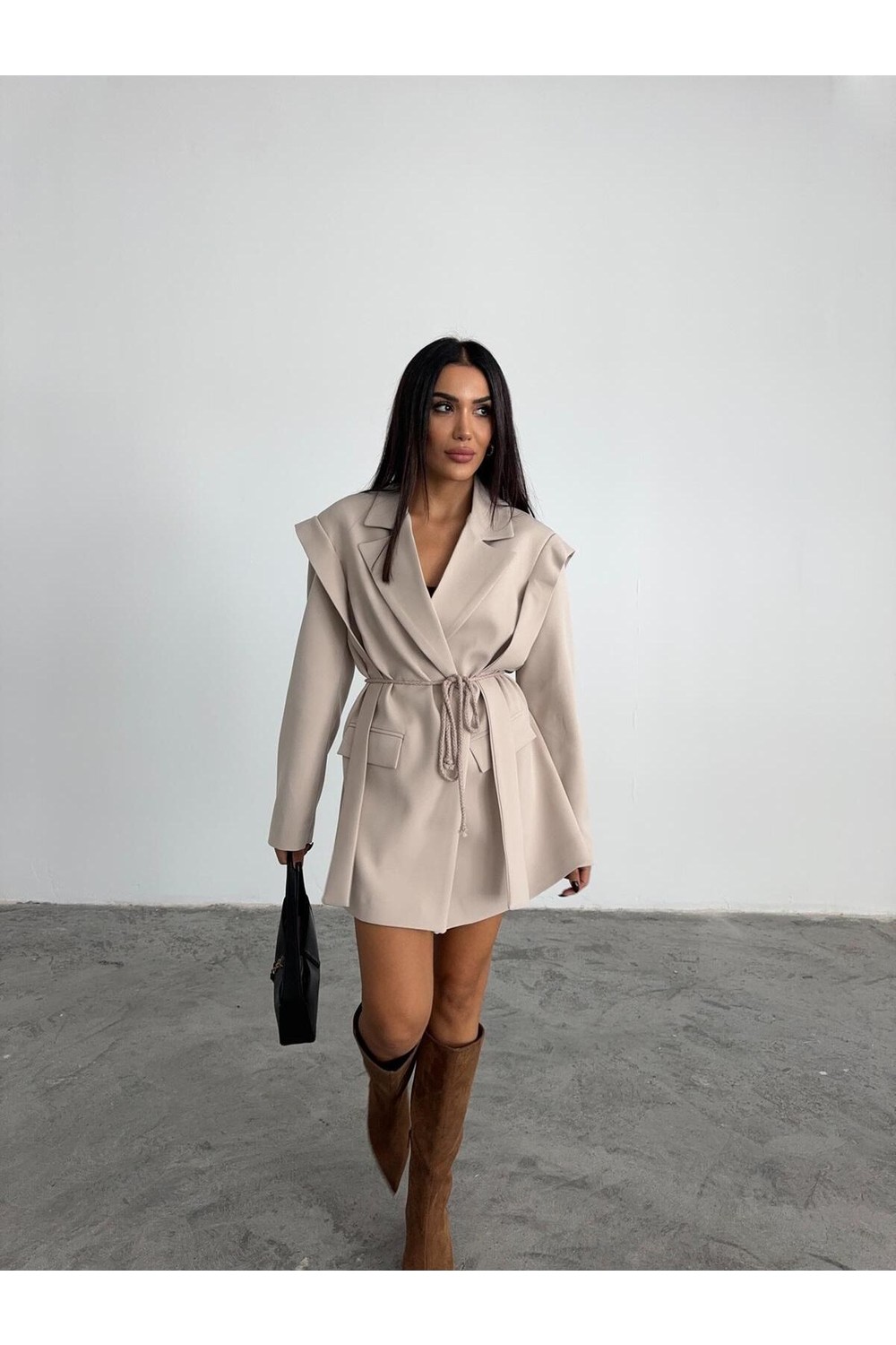 Molly Nelly Kadın Bağcık Detaylı Yan Panelli Oversize Ceket görsel 7