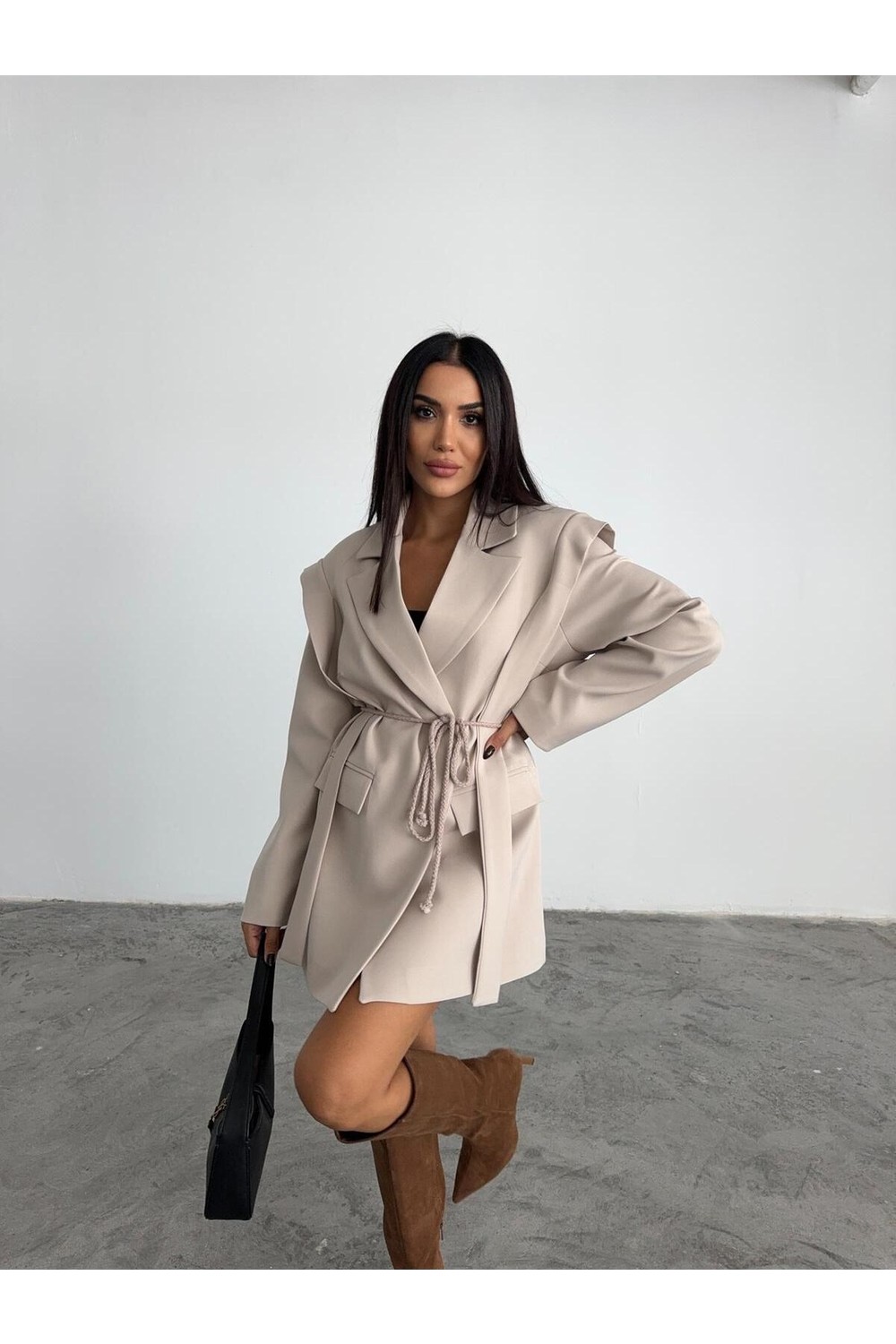 Molly Nelly Kadın Bağcık Detaylı Yan Panelli Oversize Ceket görsel 8