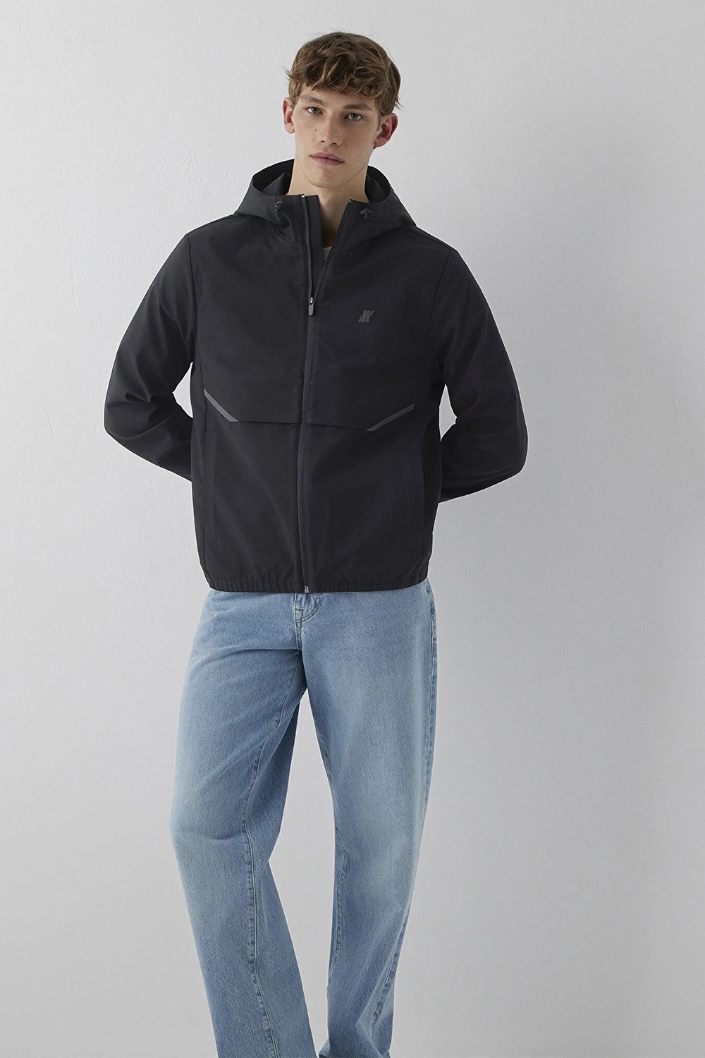 Mavi Erkek Su Itici Kapüşonlu Spandex Ceket M0110894 Siyah görsel 2