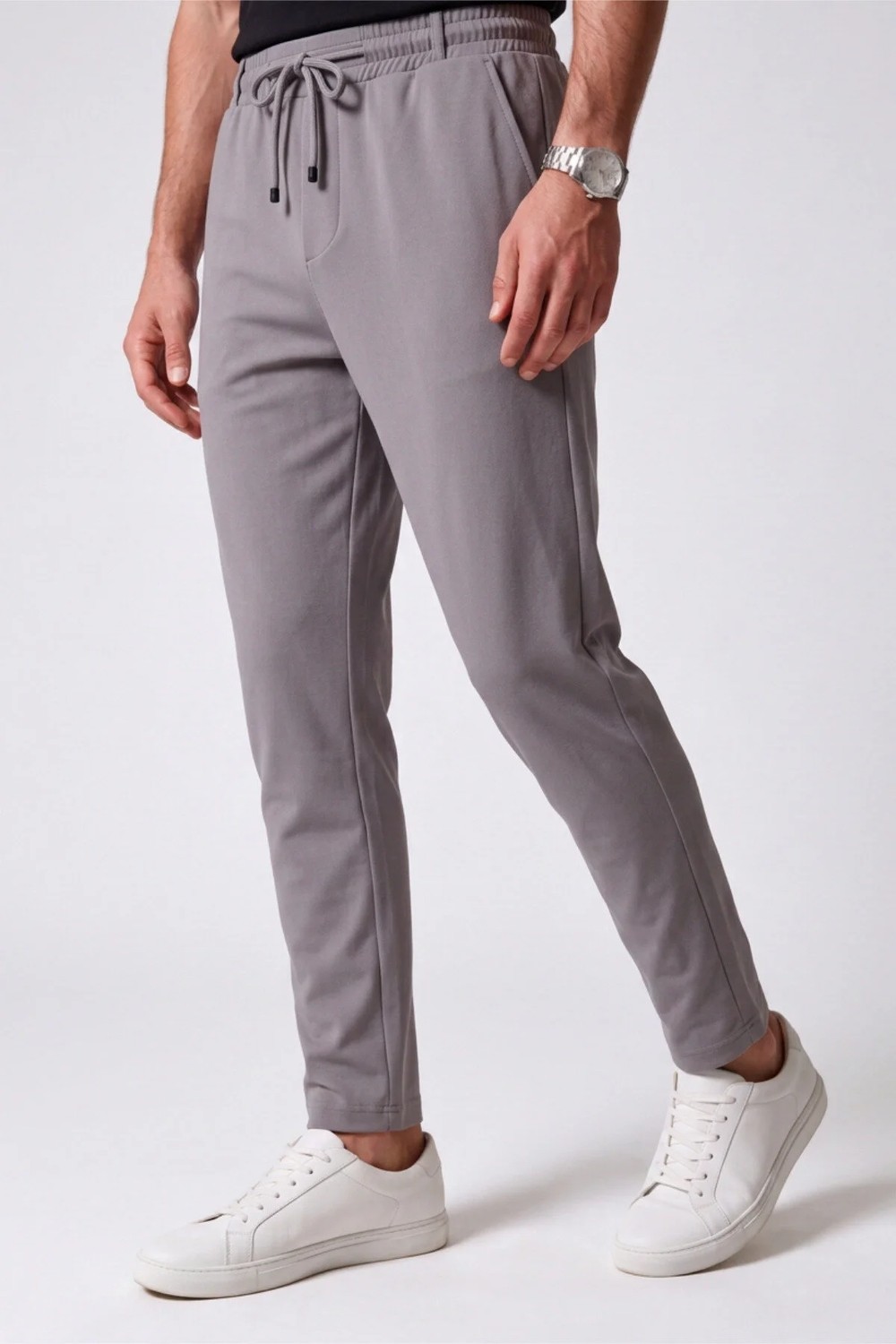 Veleno Erkek Siyah Pantolon Bel Lastikli Likralı Diz Izi Yapmayan Regular Fit Günlük Bağcıklı Jogger Stil