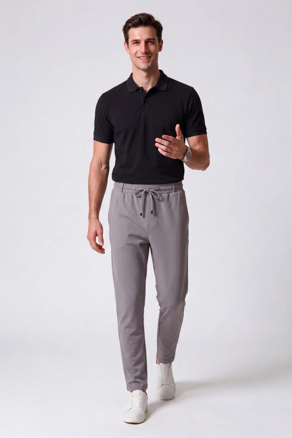 Veleno Erkek Siyah Pantolon Bel Lastikli Likralı Diz Izi Yapmayan Regular Fit Günlük Bağcıklı Jogger Stil görsel 2