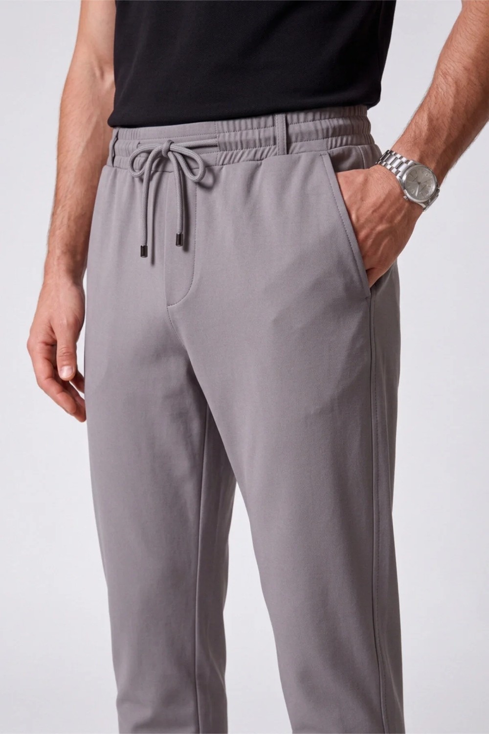Veleno Erkek Siyah Pantolon Bel Lastikli Likralı Diz Izi Yapmayan Regular Fit Günlük Bağcıklı Jogger Stil görsel 3
