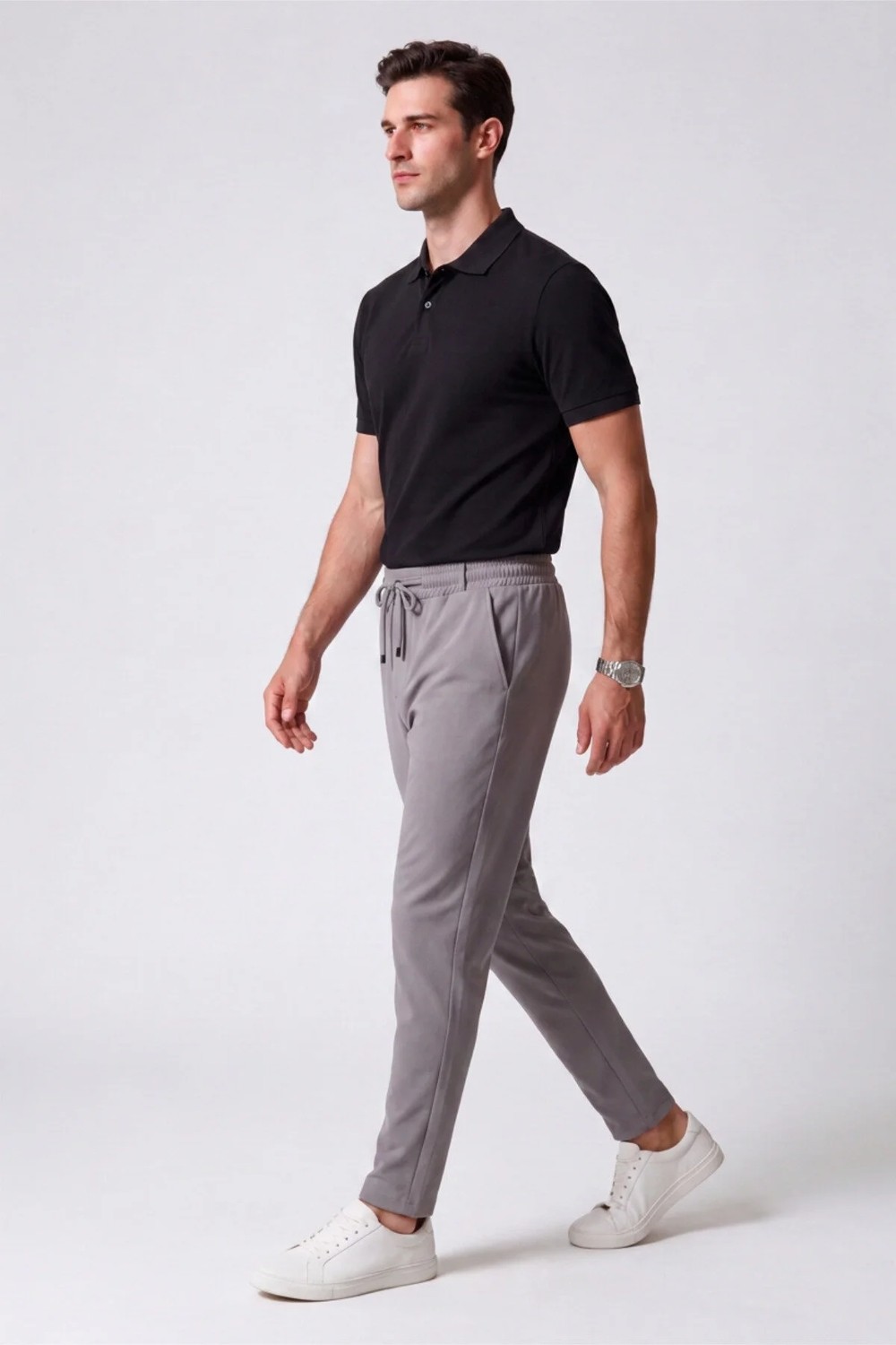 Veleno Erkek Siyah Pantolon Bel Lastikli Likralı Diz Izi Yapmayan Regular Fit Günlük Bağcıklı Jogger Stil görsel 4