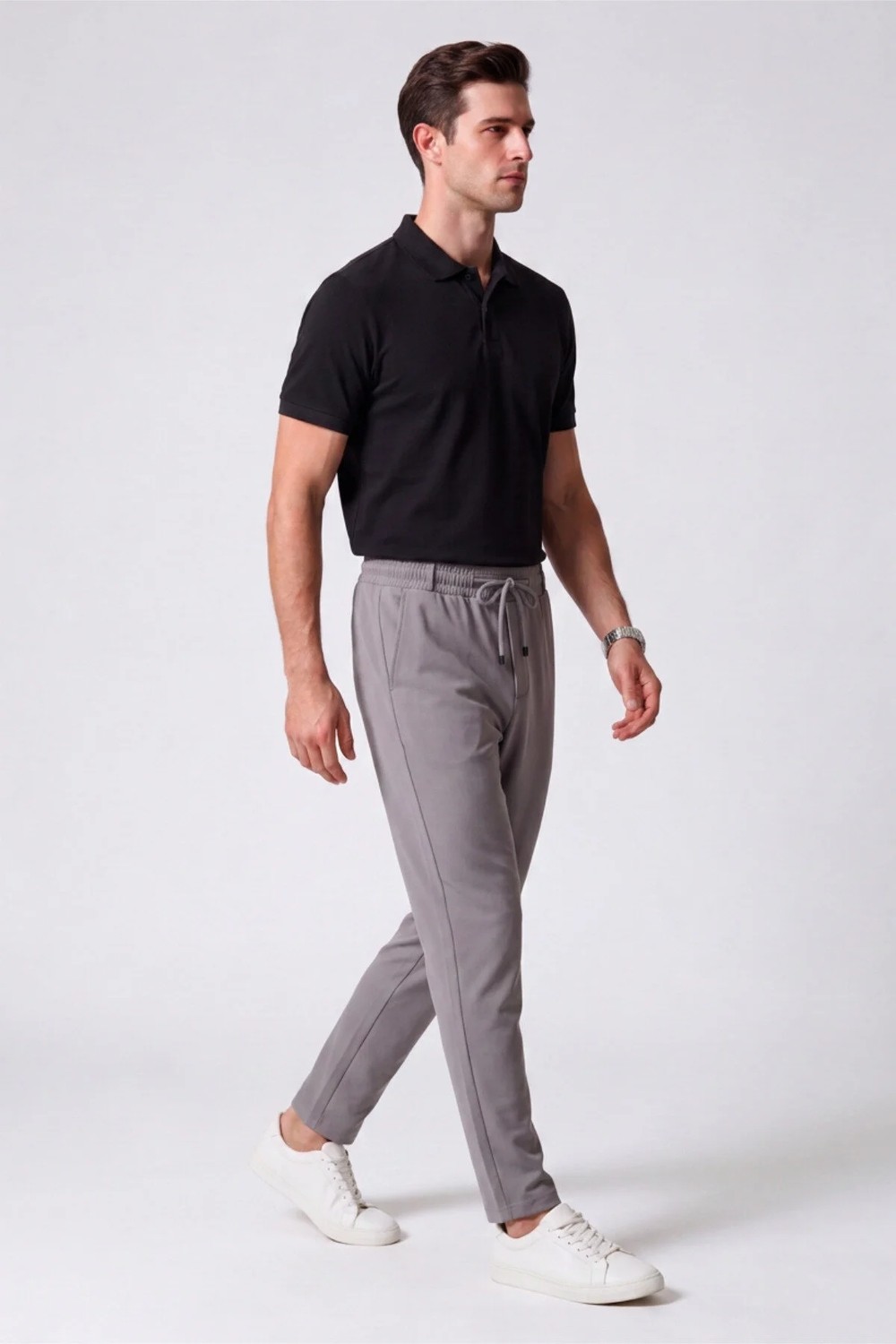 Veleno Erkek Siyah Pantolon Bel Lastikli Likralı Diz Izi Yapmayan Regular Fit Günlük Bağcıklı Jogger Stil görsel 5
