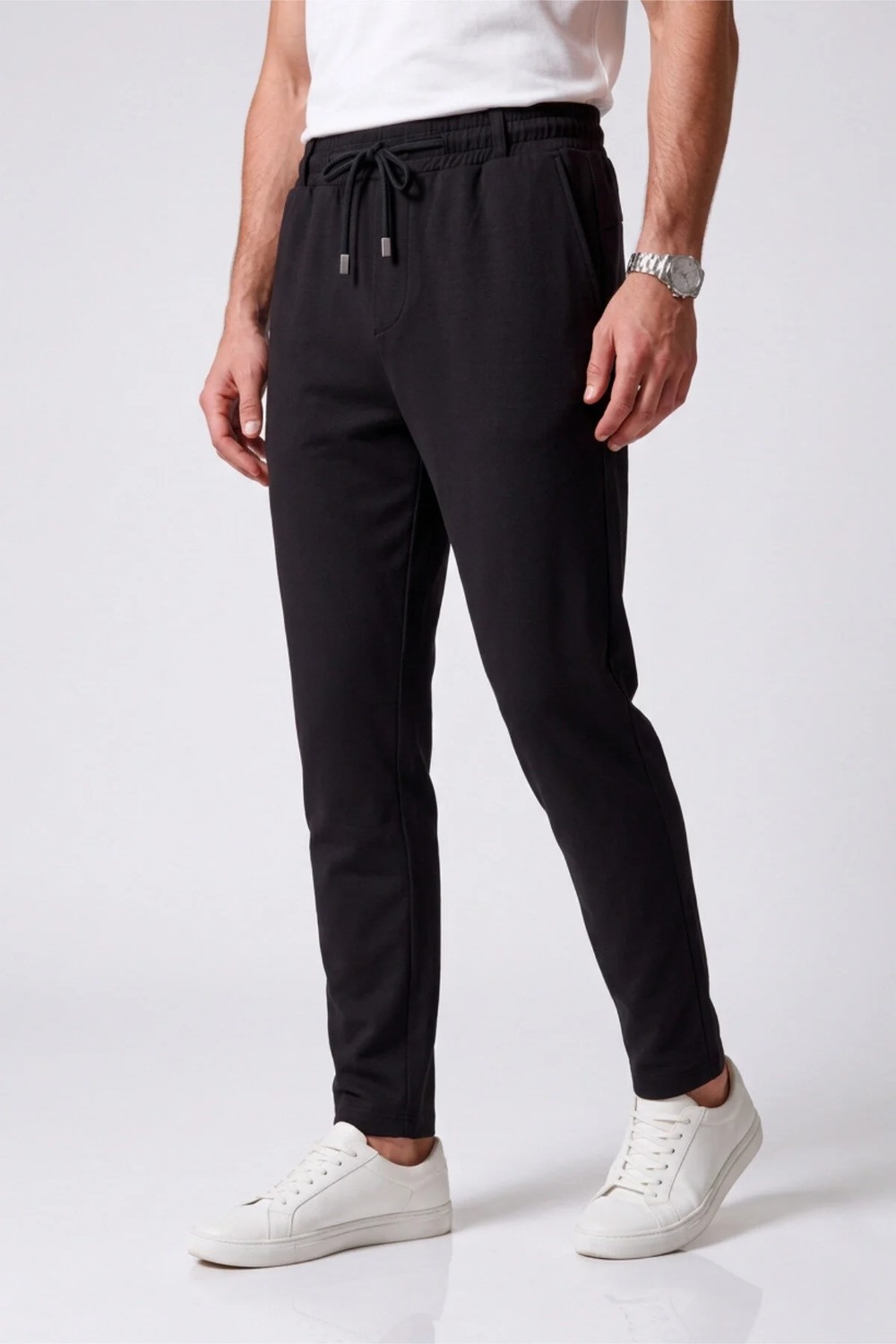 Veleno Erkek Siyah Pantolon Bel Lastikli Likralı Diz Izi Yapmayan Regular Fit Günlük Bağcıklı Jogger Stil