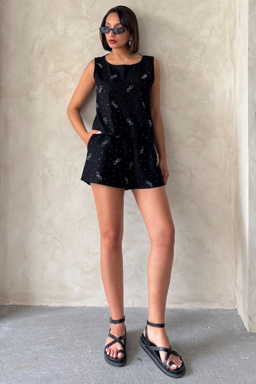 Very Moda Fiyonk Taş Baskılı Şort | D2905 görsel 6