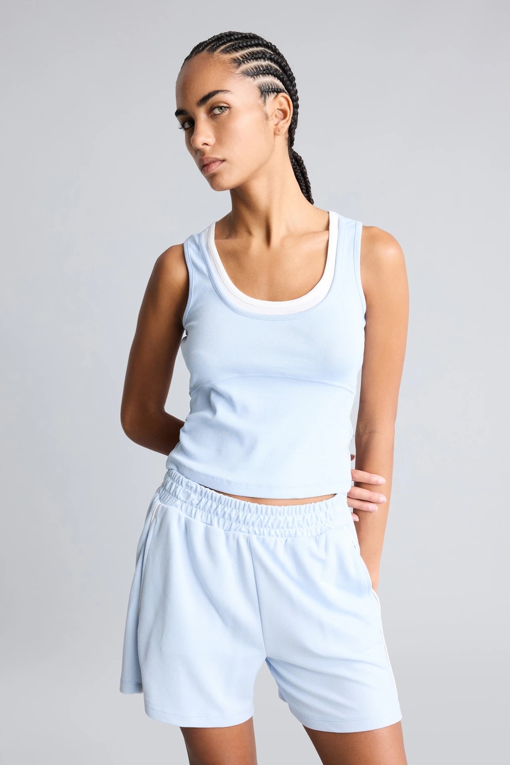 DeFacto Çift Katman Görünümlü Slim Fit Ribana Crop Basic Atlet I7464AX26HS görsel 3