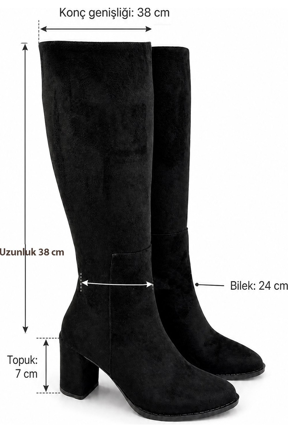 Preshley Kadın Monika Siyah Süet 7cm Topuklu Fermuarlı Çizme görsel 7