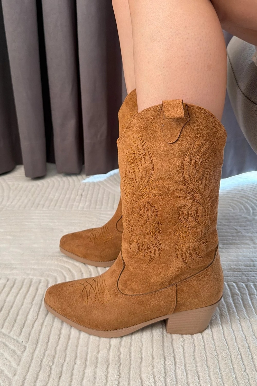 Preshley Kadın Clind Siyah Süet Nakişlii Western Kovboy Bot & Çizme görsel 4