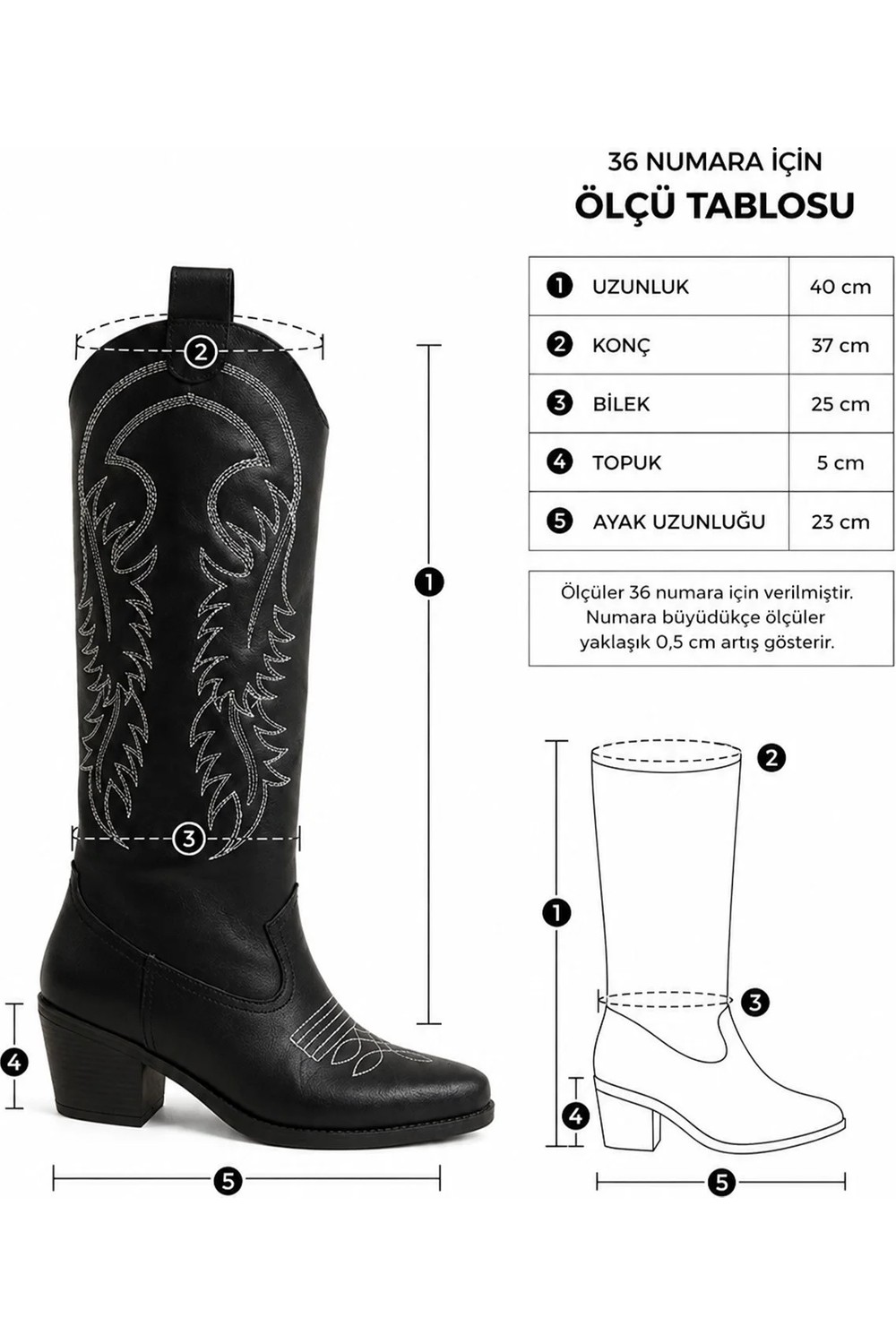 Preshley Kadın Jasire Siyah Süet Nakışlı Western Kovboy Çizme görsel 5