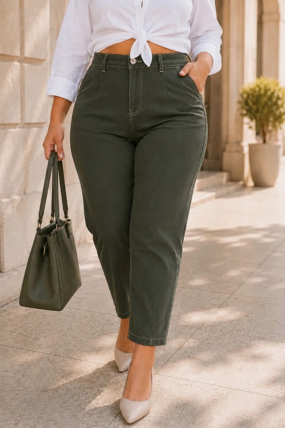 Cedy Denim Cedy Kadın Büyük Beden Pileli Mom Jean Pantolon C600 Yüksek Bel Likralı Günlük Stil