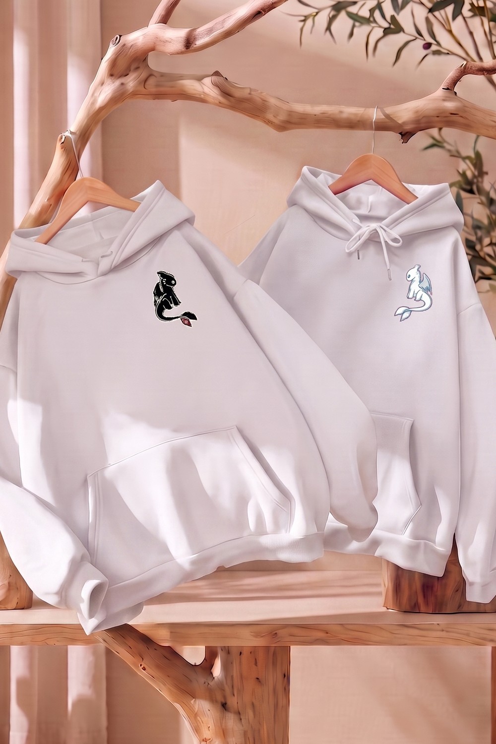 Macklin Sevgili - Arkadaş Çift Kombini Night And Light Fury Sırt Baskılı Özel Tasarım Kapüşonlu Sweatshirt 2li Takım görsel 3