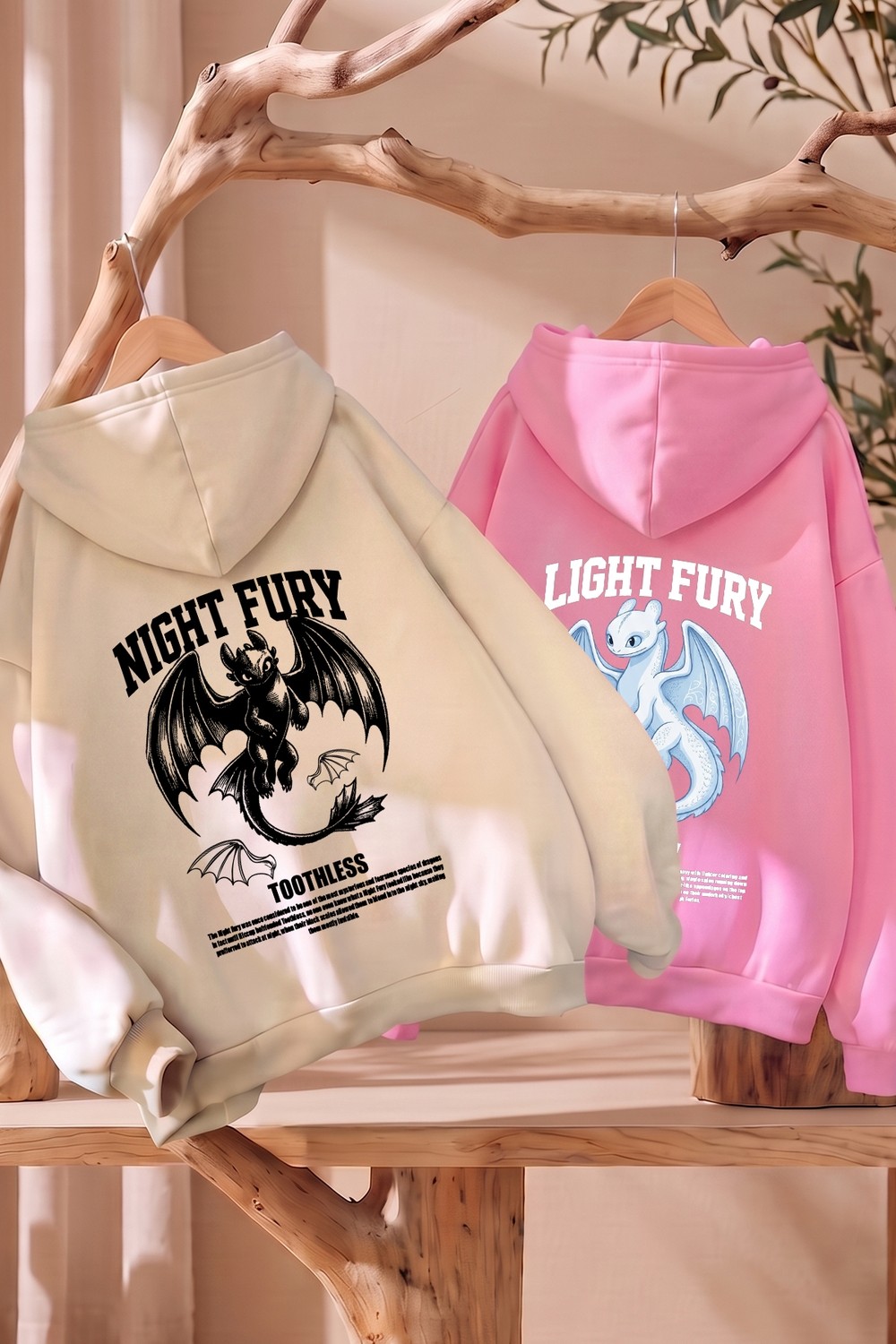 Macklin Sevgili - Arkadaş Çift Kombini Night And Light Sırt Baskılı Özel Tasarım Kapüşonlu Sweatshirt 2li Takım görsel 3