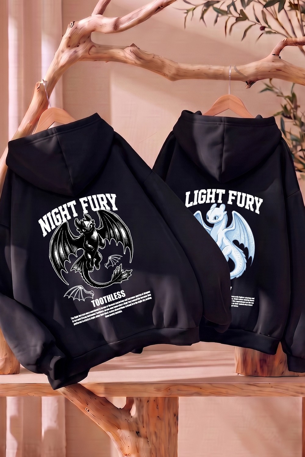 Macklin Sevgili - Arkadaş Çift Kombini Night And Light Sırt Baskılı Özel Tasarım Kapüşonlu Sweatshirt 2li Takım görsel 5