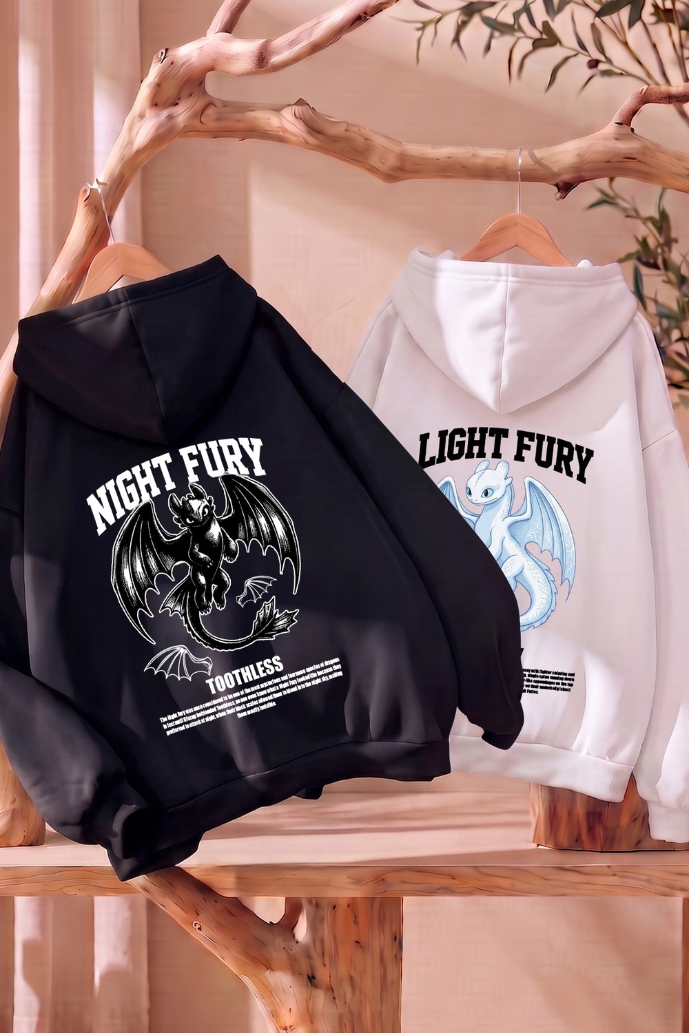 Macklin Sevgili - Arkadaş Çift Kombini Night And Light Sırt Baskılı Özel Tasarım Kapüşonlu Sweatshirt 2li Takım