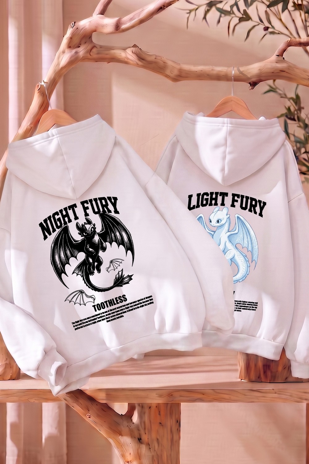 Macklin Sevgili - Arkadaş Çift Kombini Night And Light Sırt Baskılı Özel Tasarım Kapüşonlu Sweatshirt 2li Takım görsel 7