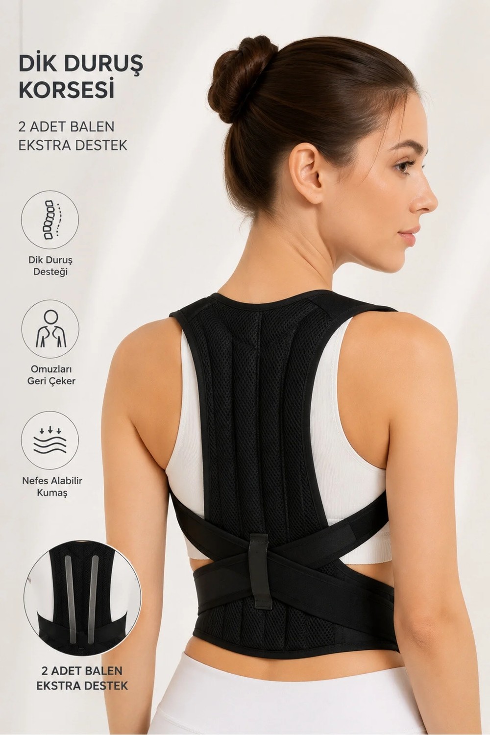 Empressco 2 Balenli Profesyonel Dik Duruş Korsesi, Omuz ve Sırt Destekleyici Postür Düzeltici Korse, Ayarlanabilir Unisex Tasarım görsel 2