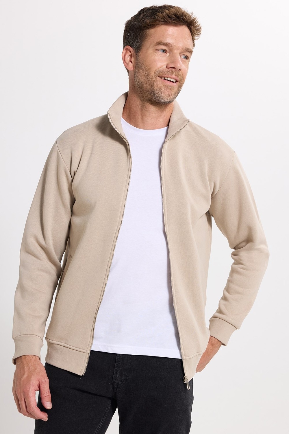Tudors Unisex Relax Fit Rahat Kesim Pamuklu 3 İplik İçi Polarlı Fermuarlı Cepli Taş Sweatshirt Hırka
