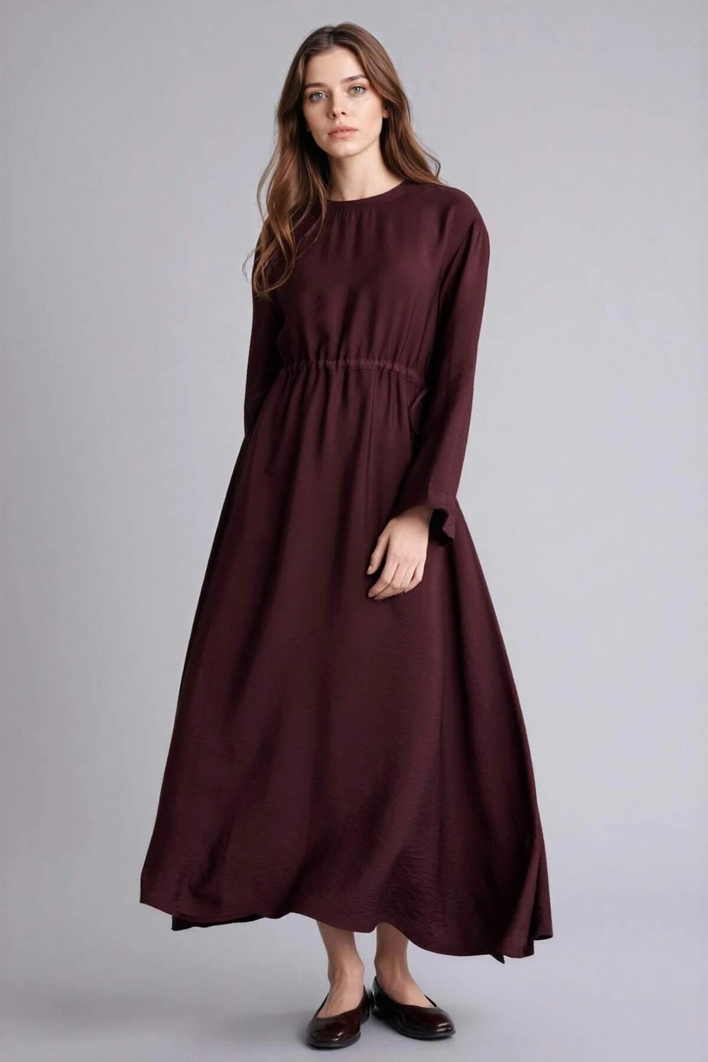DeFacto Beli Lastikli Midi Elbise H0196AX26SP görsel 2