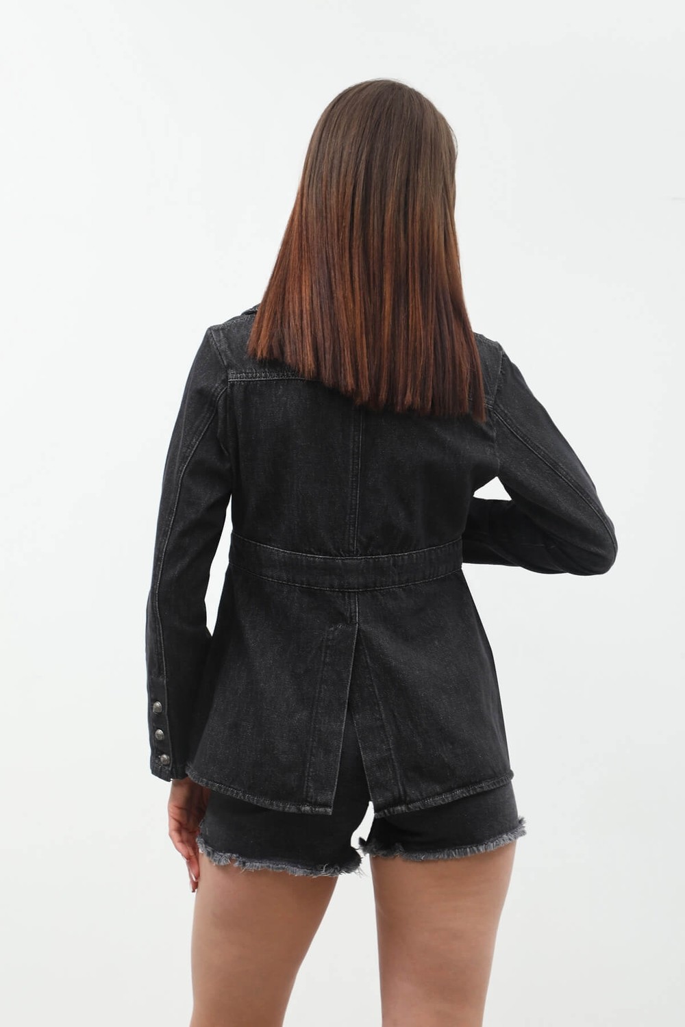 Banny Jeans Kadın Uzun Kollu Tek Düğmeli Jean Ceket Siyah görsel 7