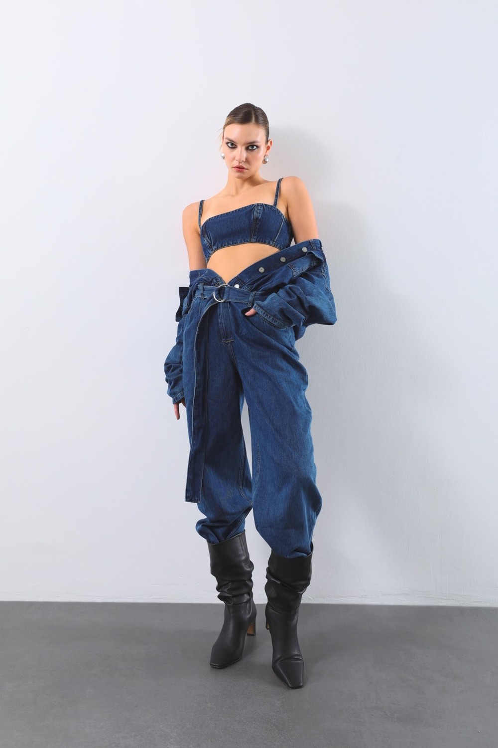 Banny Jeans Kadın Koyu Mavi Oversize Jean Tulum Pamuklu Rahat Kesim görsel 3