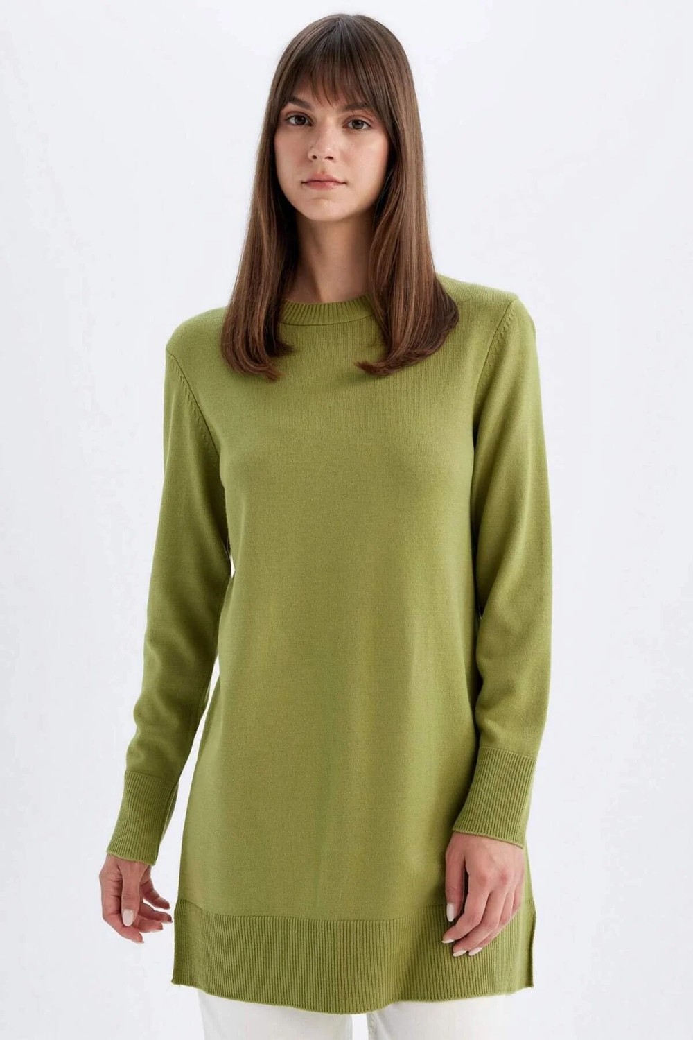 DeFacto Regular Fit Bisiklet Yaka Yırtmaçlı Basic Düz Triko Kazak Tunik H3431AZ24AU