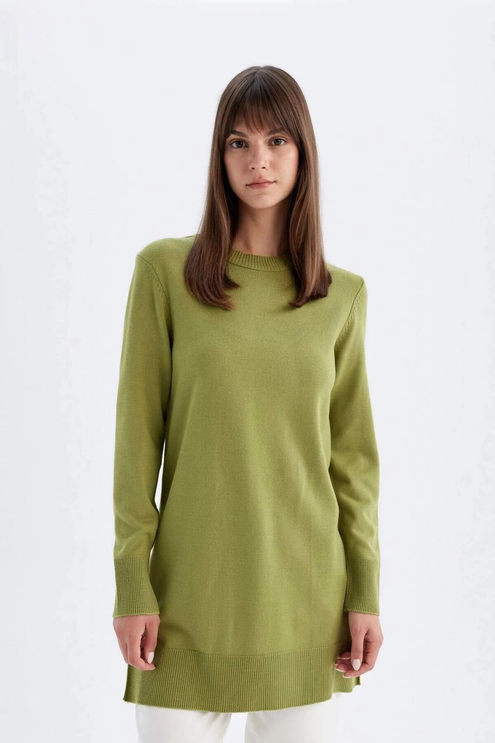 DeFacto Regular Fit Bisiklet Yaka Yırtmaçlı Basic Düz Triko Kazak Tunik H3431AZ24AU görsel 3