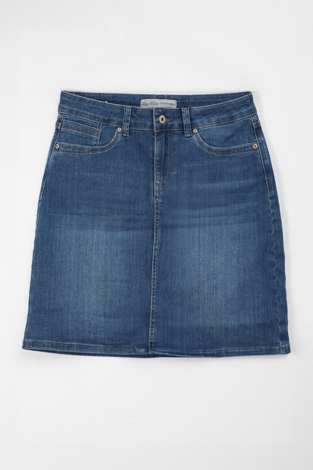 Blue White Kadın Slim Fit Jean Etek Açık Mavi görsel 3