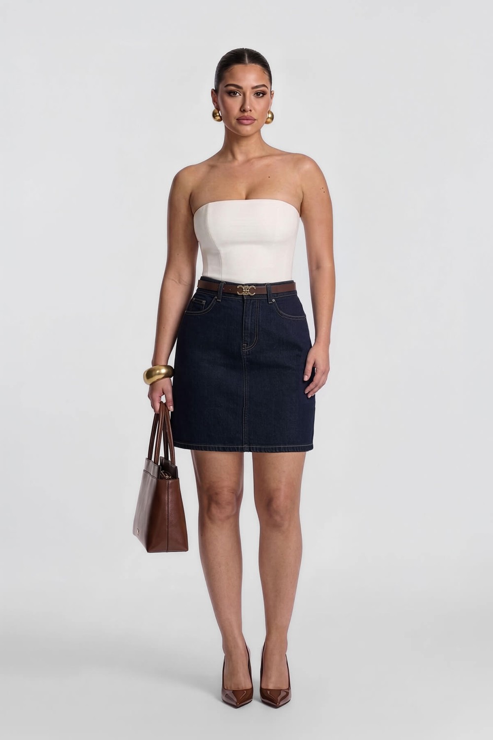 Blue White Kadın Jean Etek Diz Üstü