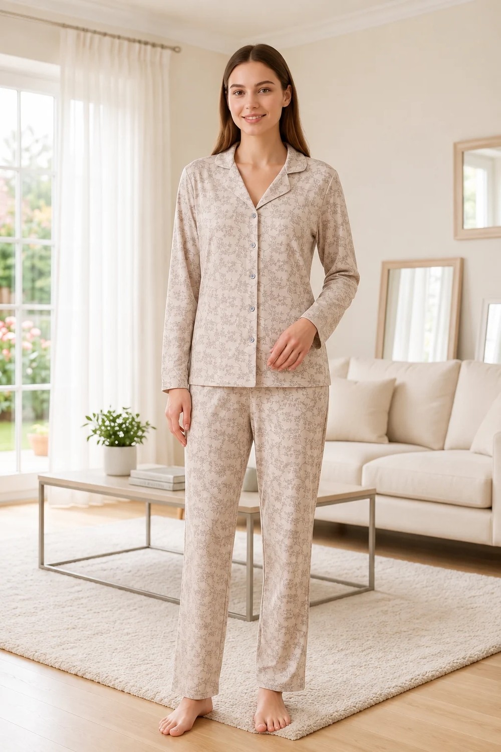 Flz Kadın Kışlık Viskon Pijama Takımı M L Xl Xxl | Uzun Kollu Boydan Düğmeli Şık Ev Giyim 89-164 görsel 5