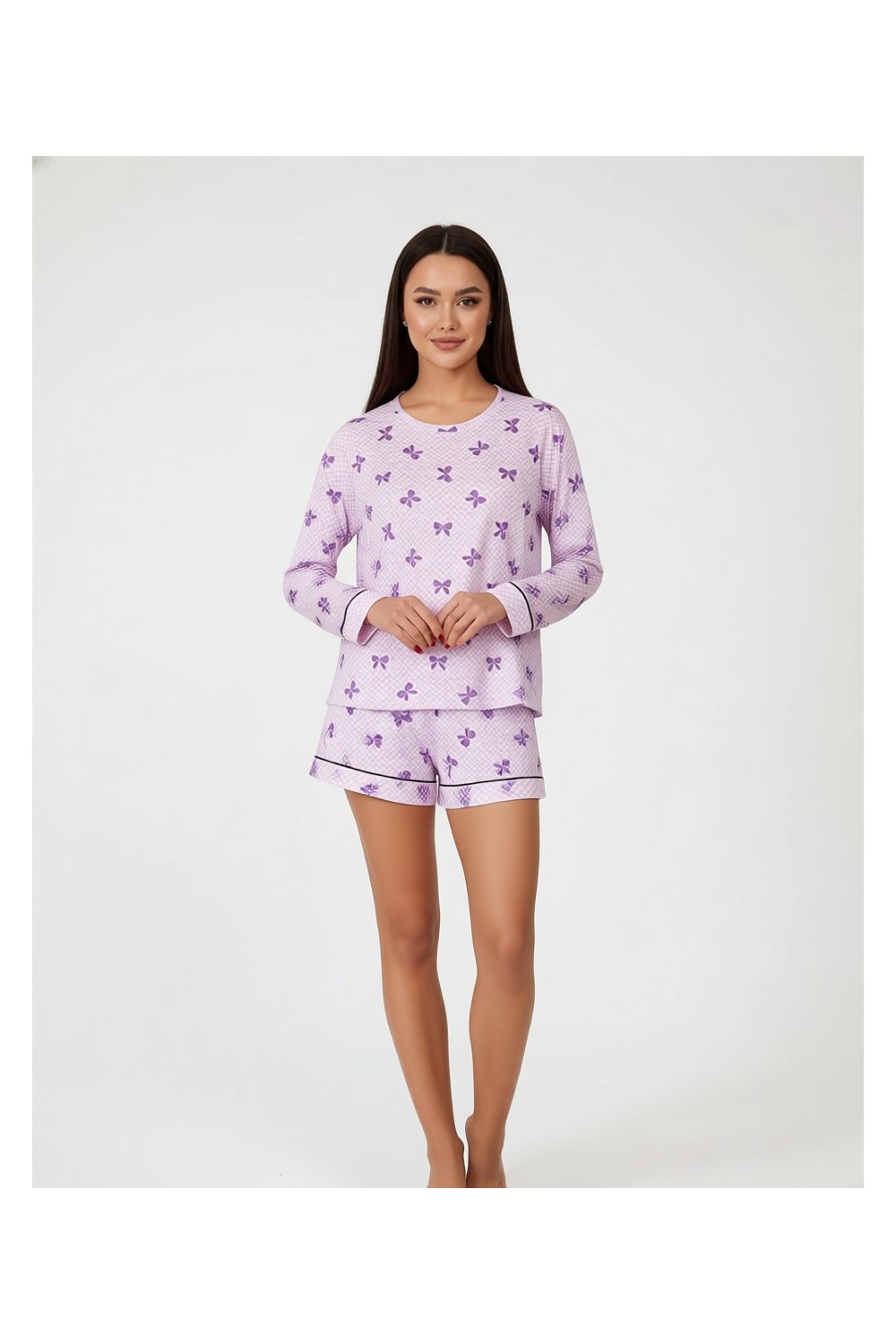 Siyah İnci Ince Soft Örme Mevsimlik Şortlu Pijama Takımı 8045 görsel 6