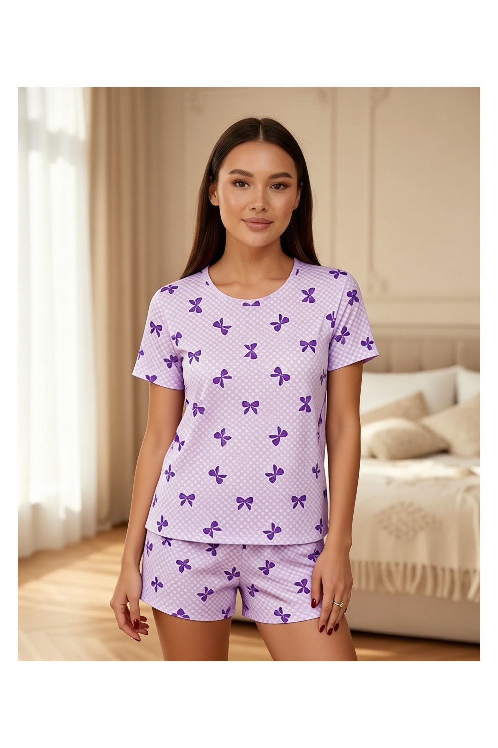 Siyah İnci Ince Soft Örme Mevsimlik Şortlu Pijama Takımı 8045 görsel 8