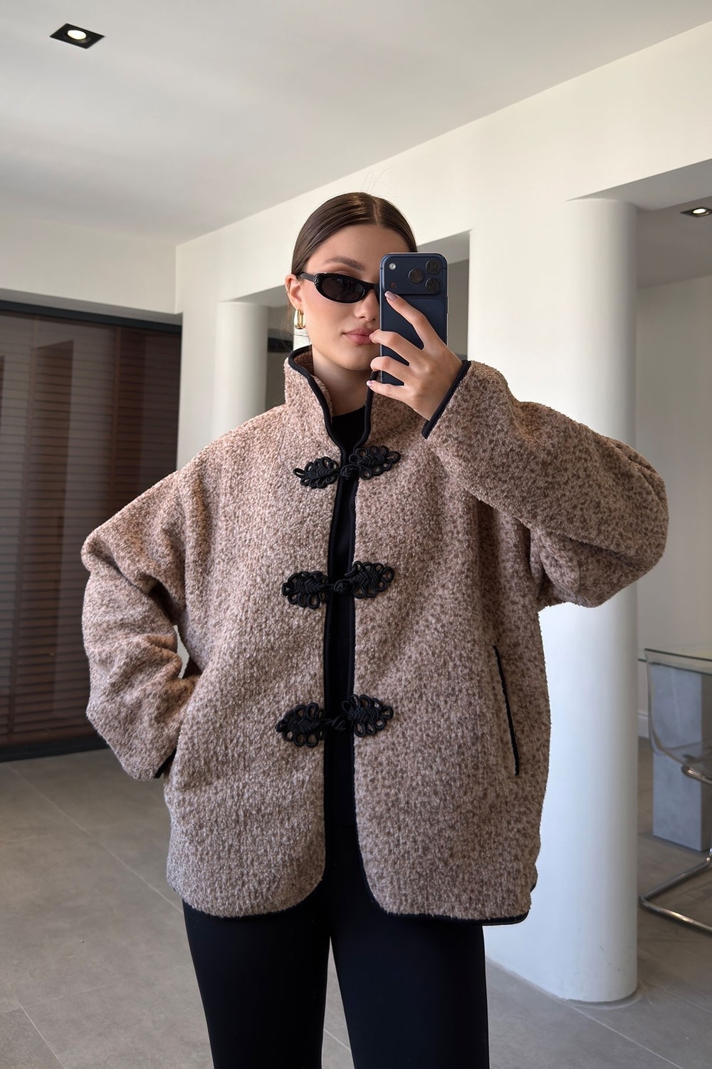 Magarde Biye Detaylı Cepli Polar Ceket- Bej görsel 8